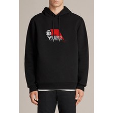Qivi Supreme Alpacıno Scarface Baskılı Siyah Erkek Örme Kapşonlu Sweatshirt Uzun Kol