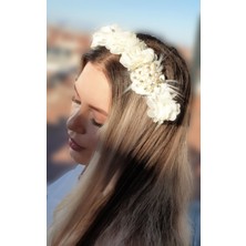 Melkady 232A - Çiçekli Şık Broşlu Taç, Lohusa Tacı, Frida, Özel Gün Tacı