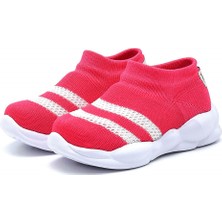 First Step Ultra Hafif Memory Foam Iç Taban Çocuk Triko Spor Ayakkabı Beyaz Şeritli FUŞYA-M-1002