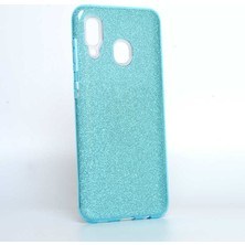 noktaks - Samsung Galaxy A30 - Kılıf Simli Koruyucu Shining Silikon - Mavi - T8177
