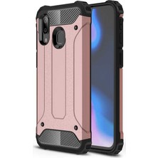 noktaks - Samsung Galaxy A20 - Kılıf Çift Katman Zırh Tank Crash Military Kapak - Rose Gold - T7954