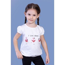 Toontoy Kids Toontoy Kız Çocuk Lastikli Büzgü Detaylı Baskılı Tişört