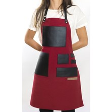 Monapron Özel Tasarım Barista Ahşap Seramik Kuaför Önlük 01 Leonardo Kırmızı