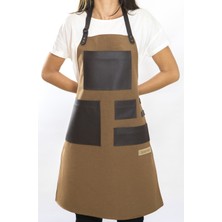 Monapron Özel Tasarım Barista Ahşap Seramik Kuaför Önlük 01B Leonardo Kahve