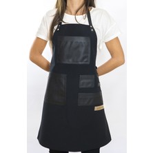 Monapron Özel Tasarım Barista Ahşap Seramik Kuaför Önlük 01B Leonardo Siyah