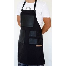 Monapron Özel Tasarım Barista Ahşap Seramik Kuaför Önlük 01B Leonardo Siyah