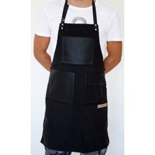Monapron Özel Tasarım Barista Ahşap Seramik Kuaför Önlük 01B Leonardo Siyah