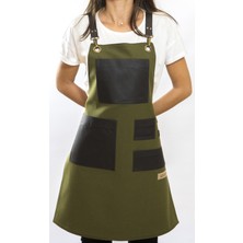 Monapron Özel Tasarım Barista Ahşap Seramik Kuaför Önlük 01B Yeşil