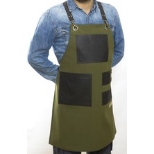 Monapron Özel Tasarım Barista Ahşap Seramik Kuaför Önlük 01B Yeşil