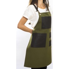 Monapron Özel Tasarım Barista Ahşap Seramik Kuaför Önlük 01B Yeşil