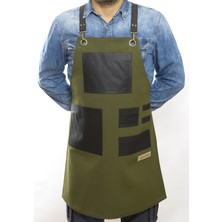 Monapron Özel Tasarım Barista Ahşap Seramik Kuaför Önlük 01B Yeşil
