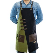 Monapron Özel Tasarım Barista Ahşap Seramik Kuaför Önlük 02 Miro Siyah Yeşil
