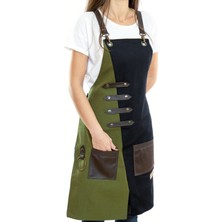 Monapron Özel Tasarım Barista Ahşap Seramik Kuaför Önlük 02 Miro Siyah Yeşil