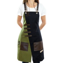 Monapron Özel Tasarım Barista Ahşap Seramik Kuaför Önlük 02B Miro Siyah Yeşil