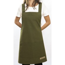 Monapron Özel Tasarım Barista Ahşap Seramik Kuaför Önlük 05B Monet Yeşil