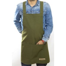 Monapron Özel Tasarım Barista Ahşap Seramik Kuaför Önlük 05B Monet Yeşil