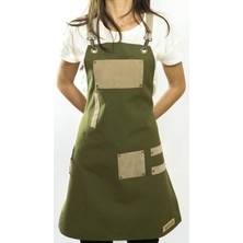 Monapron Özel Tasarım Barista Ahşap Seramik Kuaför Önlük 06 Ghiberti Yesil Bej