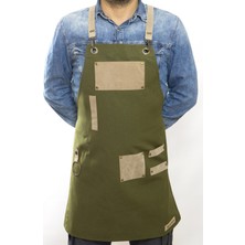 Monapron Özel Tasarım Barista Ahşap Seramik Kuaför Önlük 06 Ghiberti Yesil Bej