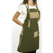 Monapron Özel Tasarım Barista Ahşap Seramik Kuaför Önlük 06 Ghiberti Yesil Bej