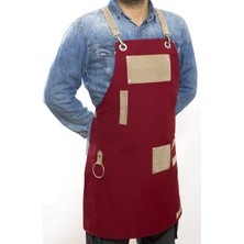 Monapron Özel Tasarım Barista Ahşap Seramik Kuaför Önlük 06B Ghiberti Kirmizi