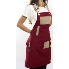 Monapron Özel Tasarım Barista Ahşap Seramik Kuaför Önlük 06B Ghiberti Kirmizi