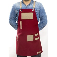 Monapron Özel Tasarım Barista Ahşap Seramik Kuaför Önlük 06B Ghiberti Kirmizi