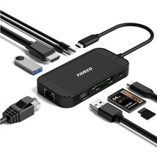 Fıdeco USB Type C To 4K HDMI USB 3.0 Hub Çoklayıcı Kulaklık Mikrofon Kart Okuyucu Gigabit Ethernet