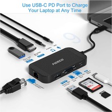 Fıdeco USB Type C To 4K HDMI USB 3.0 Hub Çoklayıcı Kulaklık Mikrofon Kart Okuyucu Gigabit Ethernet