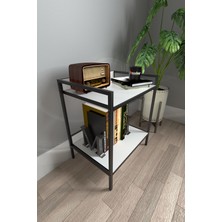 Mudesa Modern Komodin Metal Ahşap Iki Raflı Komidin Metal Ayaklı Raf Kitaplık Sehpa