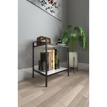 Mudesa Modern Komodin Metal Ahşap Iki Raflı Komidin Metal Ayaklı Raf Kitaplık Sehpa