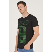 Cazador  Pamuklu Kabartma Baskılı Bisiklet Yaka Erkek T-Shirt Siyah