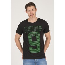 Cazador  Pamuklu Kabartma Baskılı Bisiklet Yaka Erkek T-Shirt Siyah