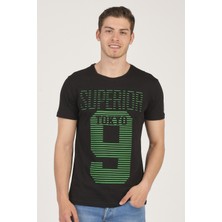 Cazador  Pamuklu Kabartma Baskılı Bisiklet Yaka Erkek T-Shirt Siyah