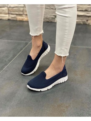 Afilli Kadın Lacivert Günlük Anne Spor Ayakkabı Yürüyüş Bağcıksız Rahat Hafif Memory