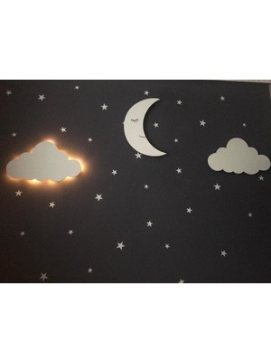 Işıklı Toplar Dükkanı Çocuk Odası 2 Bulut 1 Ay Gece Lamba Seti