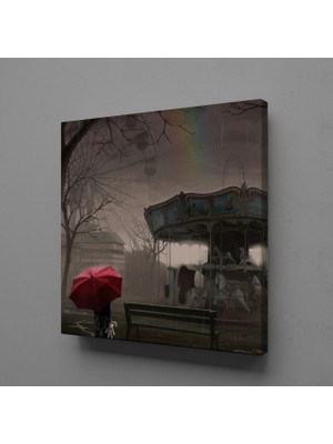 Technopa Atlı Karınca ve Kırmızı Şemsiyeli Çocuk Temalı Kanvas Tablo 40X40CM