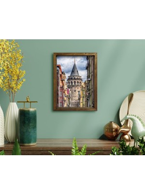 Bk Gift Galata Kulesi Tasarımlı Doğal Masif Ahşap Çerçeveli Tablo-39