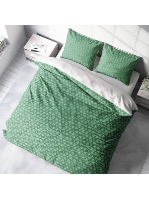 Monohome Green Pattern 3D Pamuk Saten Çift Kişilik Nevresim Takımı