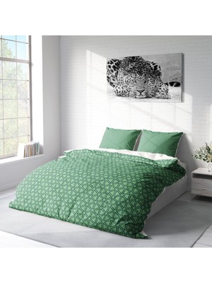 Monohome Green Pattern 3D Pamuk Saten Çift Kişilik Nevresim Takımı