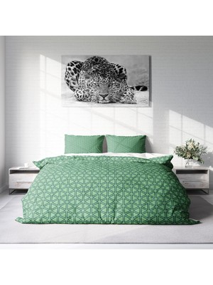 Monohome Green Pattern 3D Pamuk Saten Çift Kişilik Nevresim Takımı