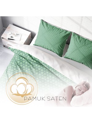 Monohome Green Pattern 3D Pamuk Saten Çift Kişilik Nevresim Takımı