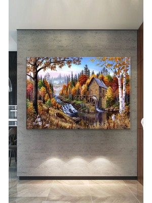 Balbeyaz Değirmen Orman Akarsu ve Manzara Dekoratif Kanvas Tablo 80 x 120 cm