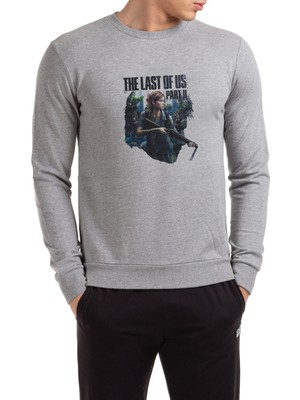 Qivi The Last Of Us Part 2 Baskılı Gri Erkek Örme Sweatshirt Uzun Kol