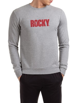 Qivi Rocky Baskılı Gri Erkek Örme Sweatshirt Uzun Kol