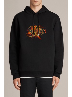 Qivi Slayer Death Metal Heavy Thrash Baskılı Siyah Erkek Örme Kapşonlu Sweatshirt Uzun Kol