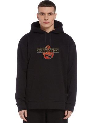 Qivi Scorpıons Metal Rock Muzik Music Baskılı Siyah Erkek Örme Kapşonlu Sweatshirt Uzun Kol