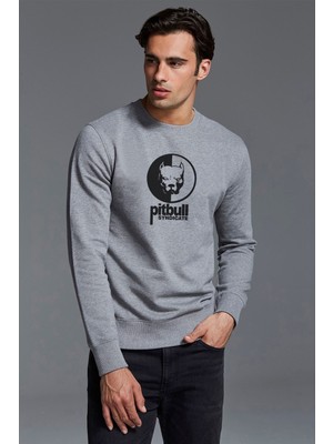 Qivi Pitbull Syndicate Baskılı Gri Erkek Örme Sweatshirt Uzun Kol