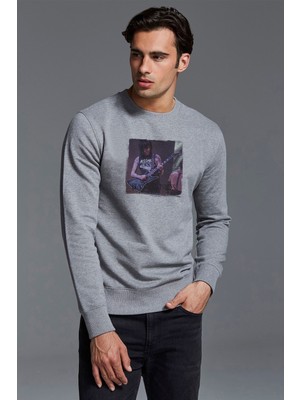 Qivi Black Veil Brides Music Baskılı Gri Erkek Örme Sweatshirt Uzun Kol