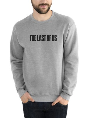 Qivi The Last Of Us Logo Baskılı Gri Erkek Örme Sweatshirt Uzun Kol