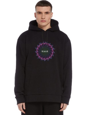 Qivi Tool Band Baskılı Siyah Erkek Örme Kapşonlu Sweatshirt Uzun Kol